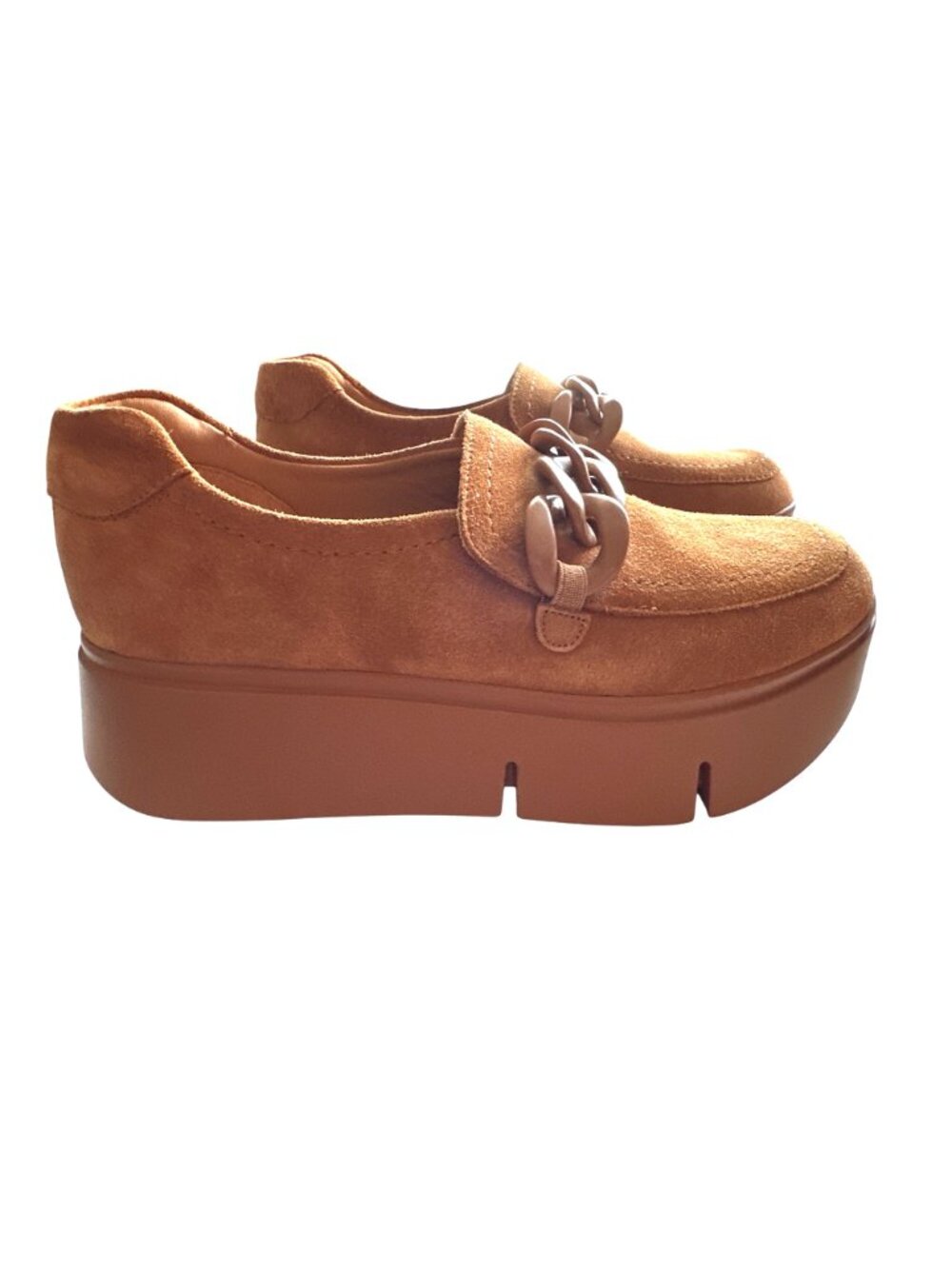 Naked Feet Tan Suede Platform Loafer NEW Chain Slip-On Princeton Size 8.5 - Picture 2 of 12